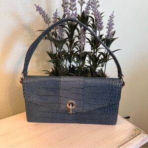 Ann Taylor Elegant Blue Crocodile-Embossed Leather Purse NWOT